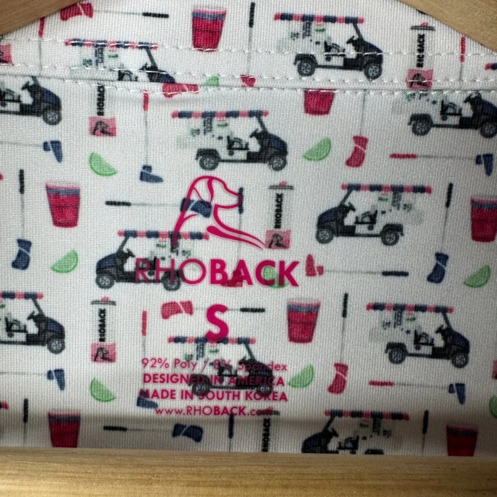 Rhoback Mens Small White Golf Cart Cocktail Print Performance Polo Shirt - Picture 5 of 9